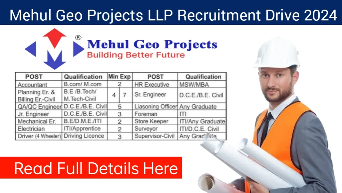 Mehul Geo Projects LLP Walk In Interview 2024 For ITI Diploma BE