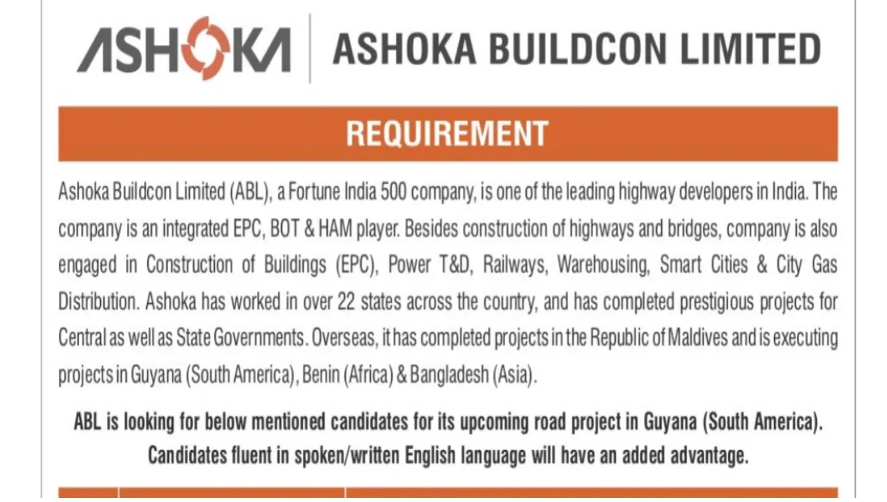 Ashoka Buildcon Ltd Hiring 2024