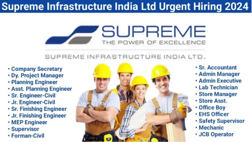 Supreme Infrastructure India Ltd Hiring 2024