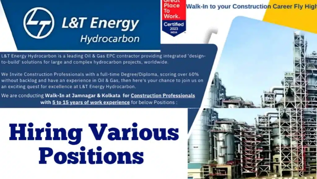 L&T Energy Hydrocarbon Career Opportunity 2024