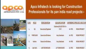 Apco Infratech Job Vacancy For Road Project