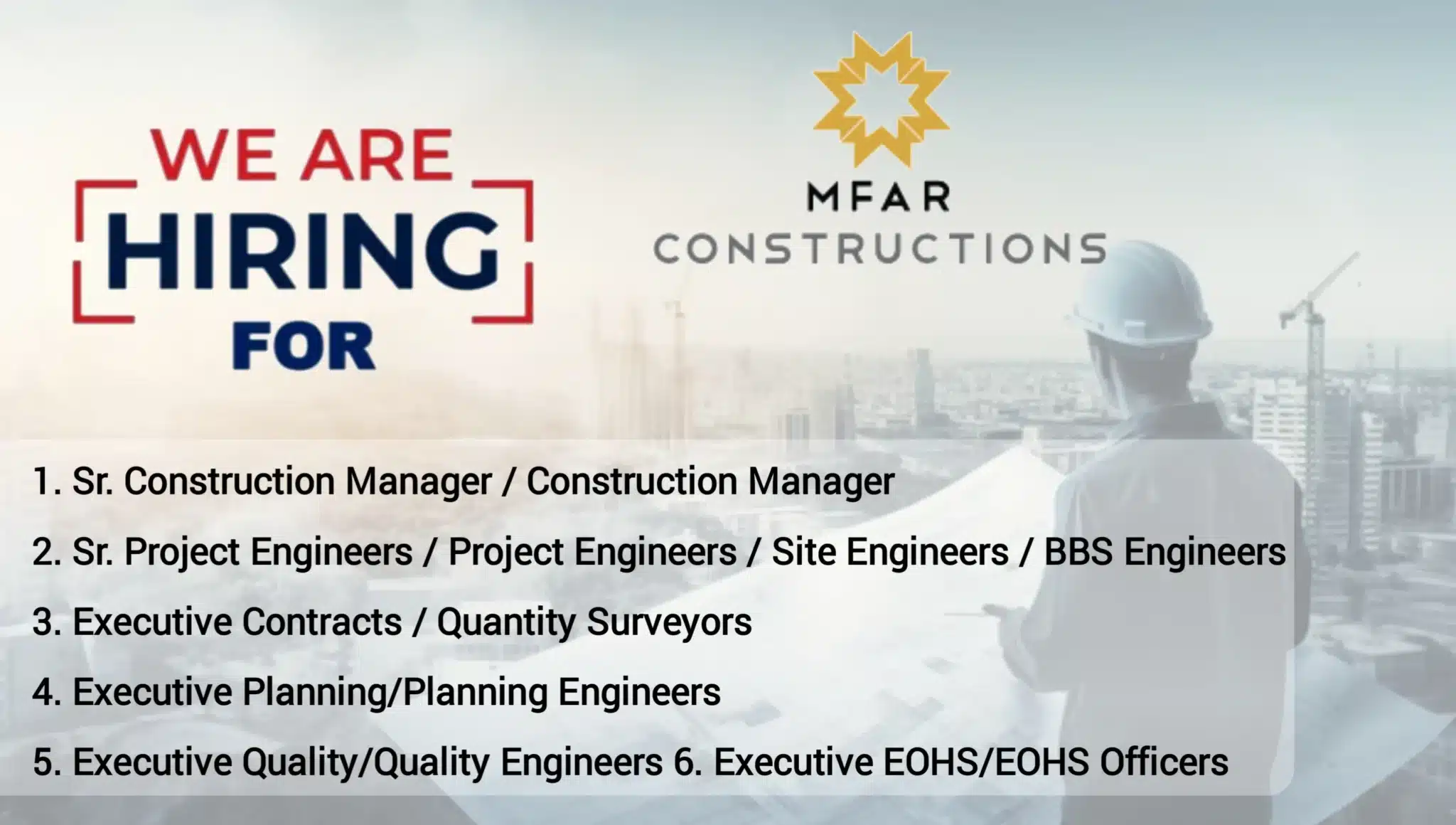 Mfar Construction Pvt Ltd Hiring