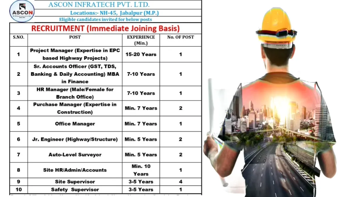 Ascon Infratech Pvt Ltd Urgent Hiring 2024