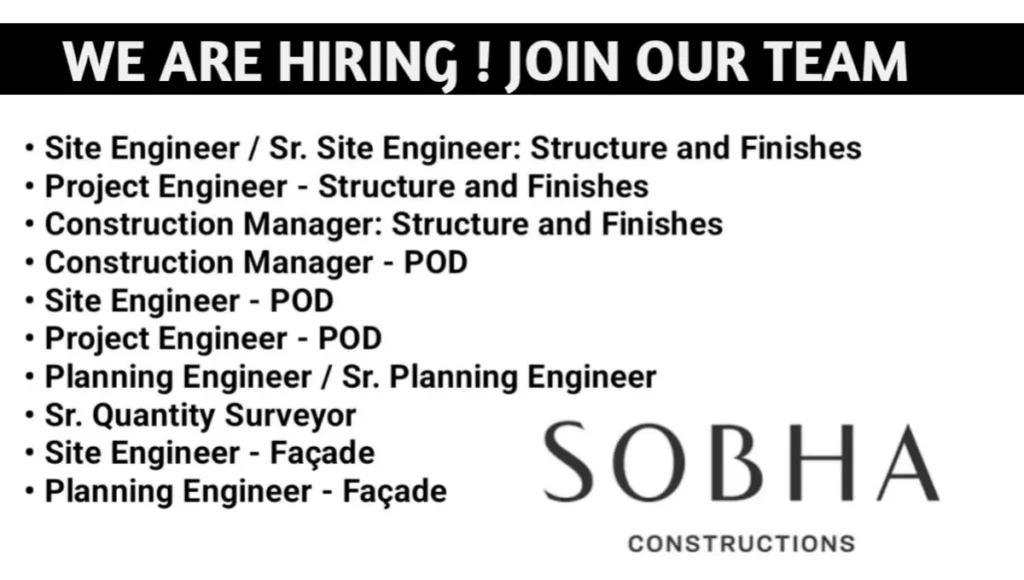 Sobha Constructions Latest Job Vacancy 2024