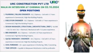 URC Construction Walk-In Interview at Chennai