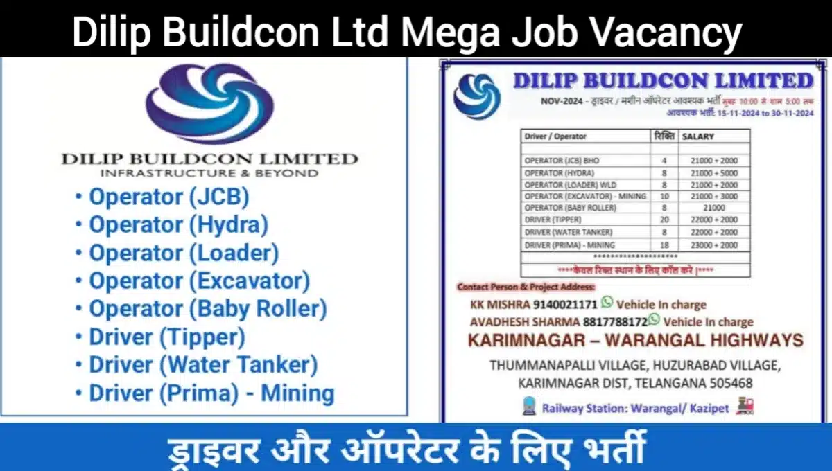 Dilip Buildcon Ltd Mega Job Vacancy