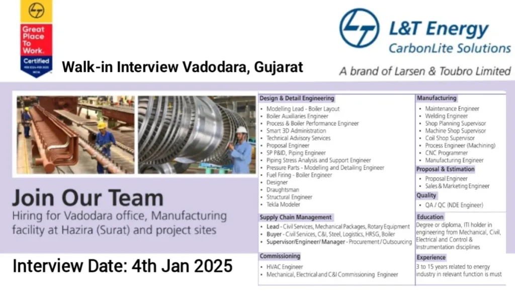 L&T Energy CarbonLite Solutions Walk-In Interview