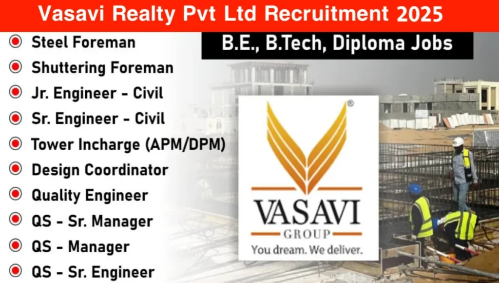 Vasavi Realty Pvt Ltd Recruitment 2025