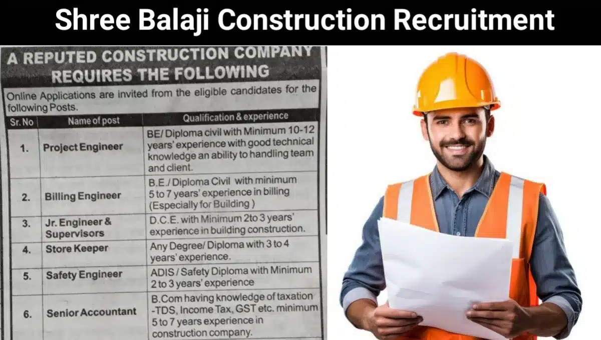 Shree Balaji Construction Hiring 2025