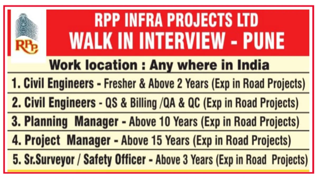 RPP Infra Projects Ltd Walk-In Interview at Pune